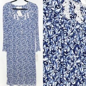NWT Eileen West Tencel Long Sleeve Night Gown Blue Sz Small
